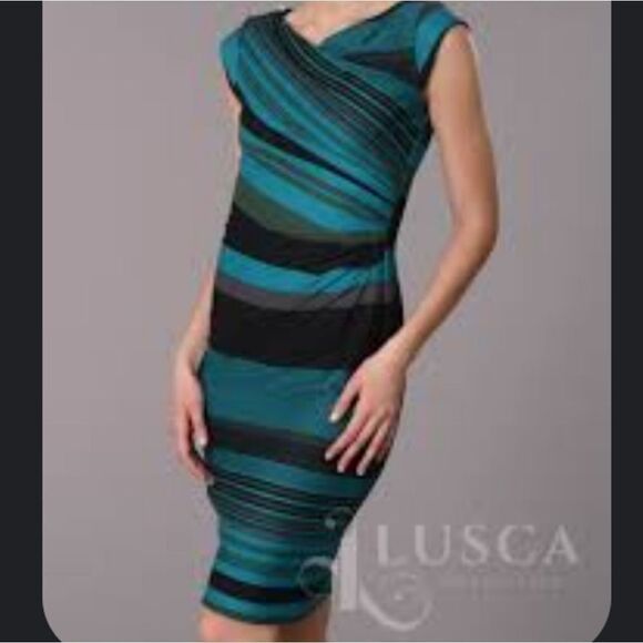 JULIAN TAYLOR DRAPED V-NECK  SLEEVELESS SHEATH DRESS - Picture 1 of 14